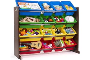 Humble Crew Kids Toy Storage, Plastic Engineered Wood Alloy Steel, Dark Walnut/Primary, 39.37 x 106.68 x 59.69 cm