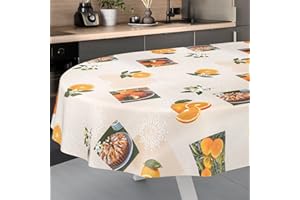 ANRO Nappe en Toile cirée Lavable, pour Table de Jardin, extérieur, intérieur, Ovale, Bord coupé, Oranges, 180 x 140 cm