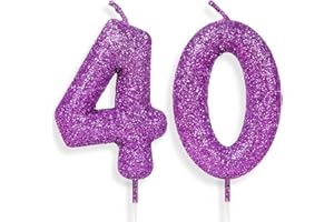 Zolunu Candela di compleanno numero 40, topper per torta glitterato per ragazze e donne, non profumato