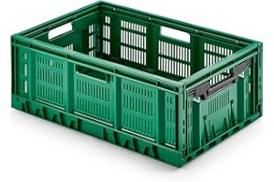 1A-TOPSTORE Stabile Profi-Klappbox Faltbox, 60x40 cm (lxbxh) Wände durchbrochen/perforiert, klappbar u. stapelbar, Industriequalität aus DE, langlebig, 100% recylebar, lebensmittelecht (grün, 60x40x23 cm)