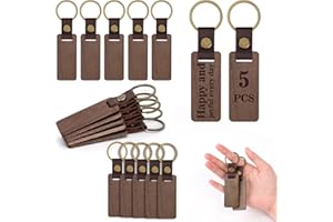GoldOars Llavero Madera Cuero 5 Piezas, Llavero Madera Personalizado con Grabado en Blanco Anillas para Llaves para Grabado Láser, DIY