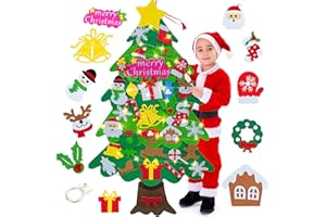 ALNJK Albero di Natale in Feltro per Bambini, 44inch Albero Natale Feltro con 34 Ornamenti e 5m Stringa Luci, DIY Albero Natale Feltro per Bambini Regali di Natale Party Decorazioni