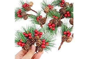 AOLIGEI 20pcs Künstliche Tannenzweige Mit Tannenzapfen Und Roten Beeren, 11cm Deko Zweige Weihnachten, Weihnachtszweige Künstlich, Kleine Tannenzweige Deko für Diy Weihnachten Kranz Weihnachtsbaum Deko