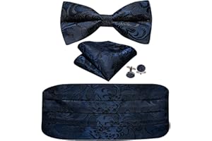 Barry.Wang Set di papillon da uomo, in seta, con papillon e gemelli quadrati