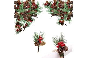 AISSZHAO 10 Pcs Artificial Pine Picks Christmas Pine Needles with Red Berries Pines Cones,Christmas Artificial Pines Cones Berry Stems Decor Bouquets for Craft,Garden,Xmas Flower Arrangements Wreaths Decor
