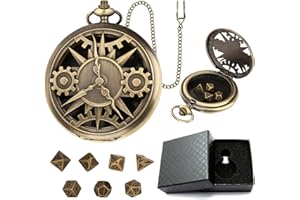 Kytpyi Dice Set, Dungeons and Dragons Dice, Vintage Pocket Watch D D Dice Set with 7 Polyhedral Dices 1 Gift Box for Role Games, Portable Metal Mini D and D Dice for Trip Party Camp(Gears)