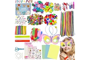 YOCOLE Bastelset Kinder, 1500+PCS Basteln Bastelsets Bastelkoffer mit DIY Einhornmaske/Haarreifen, Bastelbox Bastelbedarf Bastelzubehör Pfeifenreiniger,Pompons,Perlen,Scrapbooking für Mädchen Jungen Geschenk