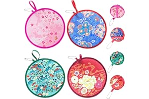 WOOXDYUK 4 Pezzi ventagli Pop-up ventaglio Pieghevole Rotondo Pieghevole a Mano ventaglio Piccolo da Donna Giapponese Pieghevole per Decorazione Festival Compleanno Matrimonio