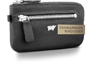 BRAUN BÜFFEL - Schlüsseletui aus Rindsleder Golf 2.0 – Kleine Schlüsseltasche mit Reißverschluss & 2 Ringen – Für Herren & Damen – Klassisch & edel in Schwarz/Braun/Rot