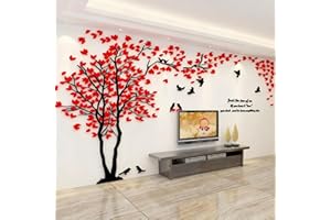 GUANGMU Albero Adesivo da Parete, Alberi e Uccelli 3D Adesivi Murali Arts Wall Sticker Decorativi per TV Par, Camera da Letto, Sala, Asili Nido, Ufficio, Bambini Stanze (Rosso Sinistra,M-250 * 130cm)