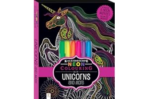HINKLER PTY LTD Hinkler Unicorns and More Kaleidoscope Neon Colouring Kit | Colouring Book with Pens | Arts and Crafts for Kids and Adults | Activity Book Gifts