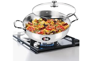 MILTON Pro cook 3-Layer Thick Triply Bottom I Induction Cookware & Gas Stove Friendly Stainless Steel Kadhai with Glass Lid 28cm | 4.2 litres | Kadai for Cooking | Deep Frying | Stir-Fry | Silver