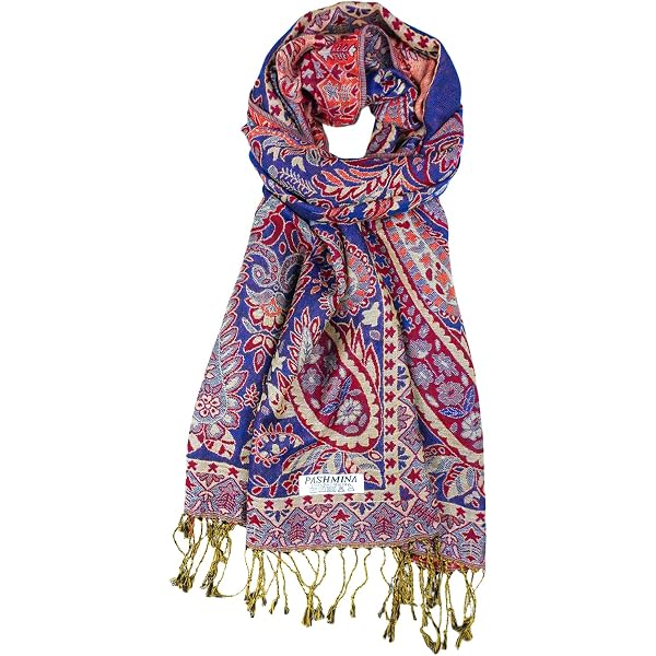 Châle Pashmina Réversible Femmes – Jacquard Vintage, Franges | 200 X 70 Cm Environ | Pour Soirée, Mariage, Quotidien