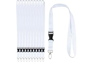 EXTIFF Lot de 10 Lanières/Tours de cou Blanc - Porte-clés avec Boucle Détachable - Cordon avec attache clip - Porte carte de visite, étudiant ou bus