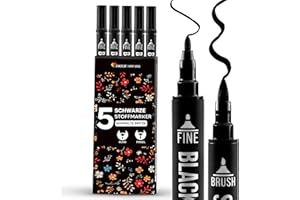 ‎ZENACOLOR Zenacolor 5 Schwarze Textilfarbe Waschmaschinenfest mit Doppelspitze Permanent für Kleidung - Textilstifte zum Personalisieren von T-Shirts, Taschen, Hüten, Leinwänden und Textilien