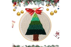 FADCAER Kit da ricamo con ago da punzone per principianti, kit di ricamo natalizio fai da te, con istruzioni sul modello, filati, cerchi da ricamo, aghi (albero di Natale rosso)