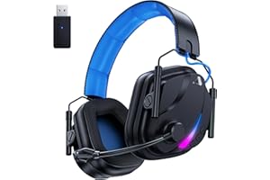 Vakedy Cuffie Gaming Wireless, Cuffie Bluetooth PS5, Cuffie Gaming Wireless PC, con Microfono Cuffie Bluetooth per PS4, PS5, PC, Nintendo Switch, Mobile, Durata di Oltre 50+ Ore - Nero/Blu