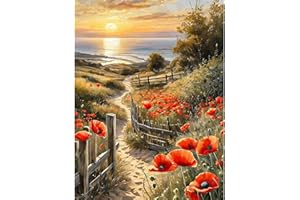 KEYIFA Coastal Path Paint by Numbers for Adults, Painting by Number Canvas Kits with Acrylic Paint Brushes, DIY Craft Oil Painting Art Kits for Adults, Home Wall Decor 30x40cm