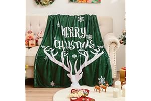 Exclusivo Mezcla Koc bożonarodzeniowy, zielony flanelowy koc polarowy, super miękki i ciepły wzór renifera, świąteczny koc narzuta na kanapę, łóżko i sofę, odpowiedni na wszystkie pory roku 127 x 152 cm