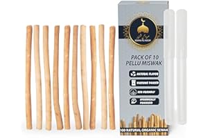 Sewak Al Noor Pack of 10 Miswak Sticks for Teeth with Holder - Vacuum Sealed Natural Flavored Chew Sticks for Humans - Natural Toothbrush for Teeth Whitening, Oral Health & Fresh Breath || Pack of 10