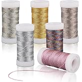 RNHDLY 6 Rolls of Metallic Cord, 300M Gold Thread for Crafts | Gold Thread Silver Thread Silk Threads, Gold Metallic Thread f