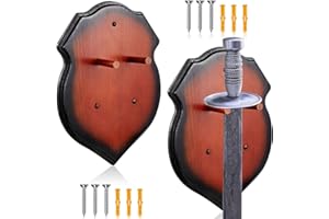 JUEXICA 2 Pieces Sword Holder Wall Mount Wooden Sword Plaque Wood Axe Dagger Sword Hanger with Hardware for Home Display Decor, Black Brown