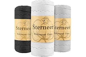 Hilo de macramé 3mm x 300m, Sterneer Juego de 3 Cuerda de Macramé, Cuerda de Algodón Natural de Macramé, para tapices, Colgar Flores, Cortinas y Trabajos Varios (A)