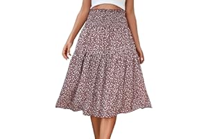Skang Sommerrock Damen Knielang Damen-Sommermode, Blumendruck, plissiert, großer Saum, mittlere Taille, Urlaub, Reisen und Partys, Lohas Time-Rock Leichter Sommerrock Knielang