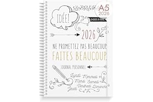 Burde Doodle A5 2026, Agenda A5 à Spirales – Organiseur Compact & Élégant, Planning Scolaire & Professionnel Daté, Journal Hebdomadaire, Couverture Rigide