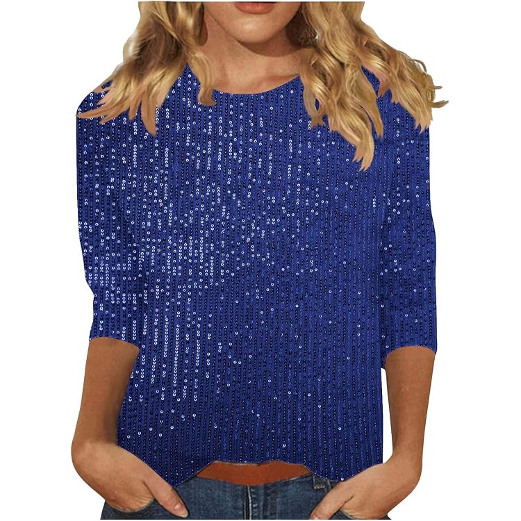 Tunique Paillettes Femme Manches Longues – Col Rond, Grande Taille | Haut Séquent éclatant Pour Soirée, Quotidien - 3