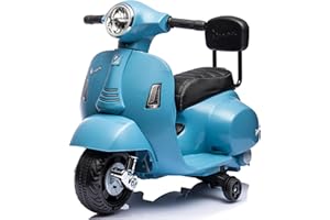 SUN BABY Vespa Electrique Voiture avec Dossier Enfant de 2 Ans 6 Volts Bleu - Vespa avec Dossier Enfant avec Sons et lumières intégrés, Velo Electrique