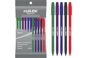 Eziglide Ballpoint Assorted Pen, Pack of 10 Ballpoint Pens, Smooth Writing Action-Medium Point 1.0mm Coloured Pens Multipack - Ball Point Pens Ideal Pens for School, Home or Work Stationery Supplies