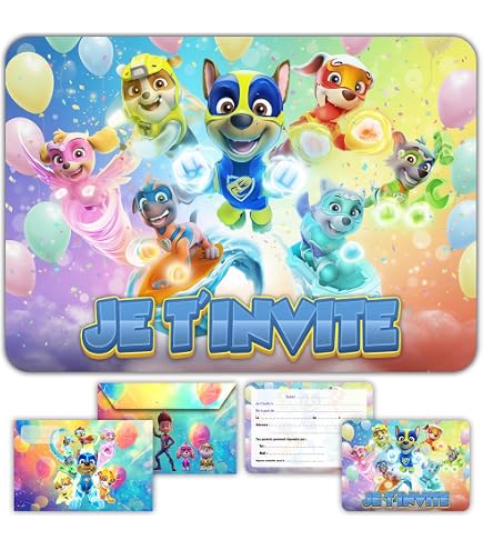 YCWSSB 12 Cartes Invitation Anniversaire Enfants (Français) – Thème Dessins Animés + Enveloppes + Stickers