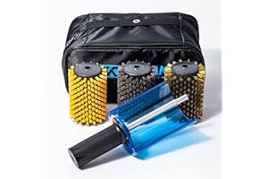 XCMAN Juego de cepillos giratorios para esquí, Mango de Cepillo con Eje y 3 cepillos: Nailon, Crin, latón/Corcho