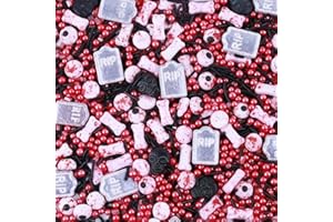 Lukinuo Halloween Streuen 3.5 oz Tombstone Schädel Blutige Augen Knochen Rote Pfirsiche Streuen Mix Essbare Halloween Kuchen Cupcake Toppers Cookie Dessert Streuens Dekorationen