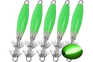 OROOTL Luminous Squid Jig Hooks Saltwater, 5pcs/10pcs Glow Squid Jigs Kit Fluorescent Cuttlefish Sleeve Jig Octopus Squid Lures Hard Fishing Bait Set with Tackle Box