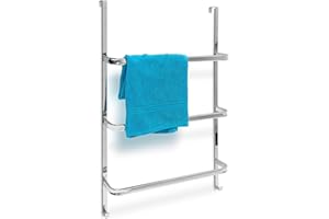 Relaxdays Portasciugamani da Bagno, Scala per la Porta, 3 Barre, Acciaio Inossidabile, HxLxP: 85 x 54 x 11 cm, Argento