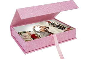 Hiwhy Scatola portafoto, 10 x 15 cm, in lino, per conservare foto, immagini, certificati, accessori per scrapbooking, souvenir e gioielli, rosa