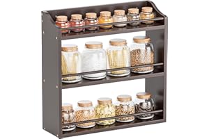 STELLSTAR Estante de especias de madera de bambú de 3 niveles, botellas de condimentos, frascos, estante organizador para especias, encimera de cocina o montaje en pared (marrón)