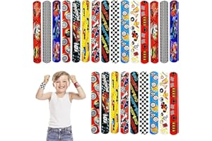 POPOYU 24Pcs Racing Day Slap Bracelets,Snap Bracelet Bands for Gifts Bag Filler,Racing Party Favors,Cute Wristbands for Kids Birthday Gifts Racing Theme Party Supplies Classroom Prize Gifts