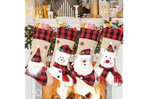 Dremisland Große Weihnachtsstrumpf 4er Set, 45 cm GNOME Weihnachtsstrumpf Personalisierte Strümpfe mit Klassischer Rot Sackleinen Karo Weihnachts Dekoration für Familienurlaub Weihnachts Feier Kamin