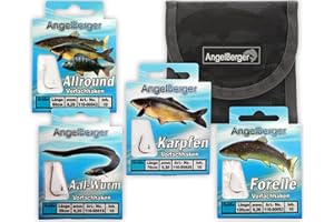 ‎ANGEL-BERGER Angel-Berger Vorfach Hakensortiment mit Tasche Angelhaken gebundene Haken Aal, Forelle, Karpfen, Zander, Allround, Mais, Feeder