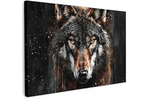 MuchoWow© Impression sur Toile Peinture 120x80 cm Tableau Mural Decoration Salon Reproductions de Tableaux Murale Moderne Animaux - Loup - Portrait - Noir - Marron