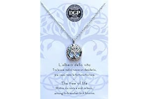 DGP Collana Albero della Vita, Ciondolo Portafortuna in Lega, Finitura Lucida, Colore Argento con Cristallo Arcobaleno