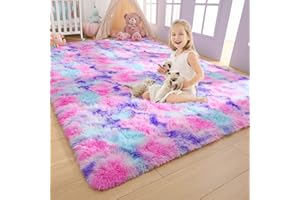 ZASTION AROGAN Soft Rainbow Area Rugs for Girls Room 3x5 Feet, Fluffy Girls Bedroom Rugs, Princess Rug, Cute Colorful Carpet for Kids Teens Nursery Toddler, Hot Pink