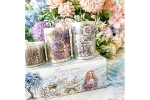 MISKEPAA Nastri Floreali per Accessori Scrapbook, Set di Adesivi per Scrapbooking, 3 Rotoli Pre-Tagliati Washi Tape PET, Bullet Journal, Scrapbooking, DIY Crafts, Pittura (The Wisteria House)