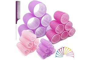 Obidodi 37 PCS Hair Rollers with Clips, Large Rollers for Hair Volume with 4 Different Sizes of 63mm 48mm 36mm 25mm, DIY Black Hair Curlers Rollers for Long Medium Short Hair (4 Colors)