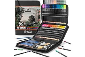 RAGI Zestaw kredek i ołówków – 96 elementów – Przybory artystyczne do rysowania i szkicowa-nia dla dorosłych – Czarny piórnik z wyposażeniem premium, kredki ołówkowe z dużą ilością pigmentu