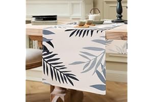 ETOLISHOP Runner da Tavolo Runner Tavola Grigio Blu Foglie Runner Tavolo Moderno Runner da Tavolo Lavabile Poliestere Runner per il Tavolo per Matrimoni Giardino Agriturismo Picnic Feste Cucina 33x183cm