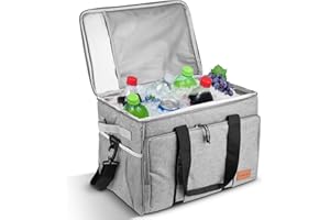 Aofesel 30L Sac Glacière, Sac Isotherme Pliable pour 4 Personnes Isotherme Panier de Pique-Nique Panier Isotherme Panier à Fermeture Éclair Gris